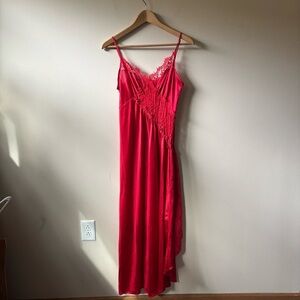 Red Satin & Lace Maxi Slip Dress